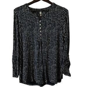 Denver Hayes Black & White 3/4 Sleeve Floral Viscose Buttoned Tunic Sz Large